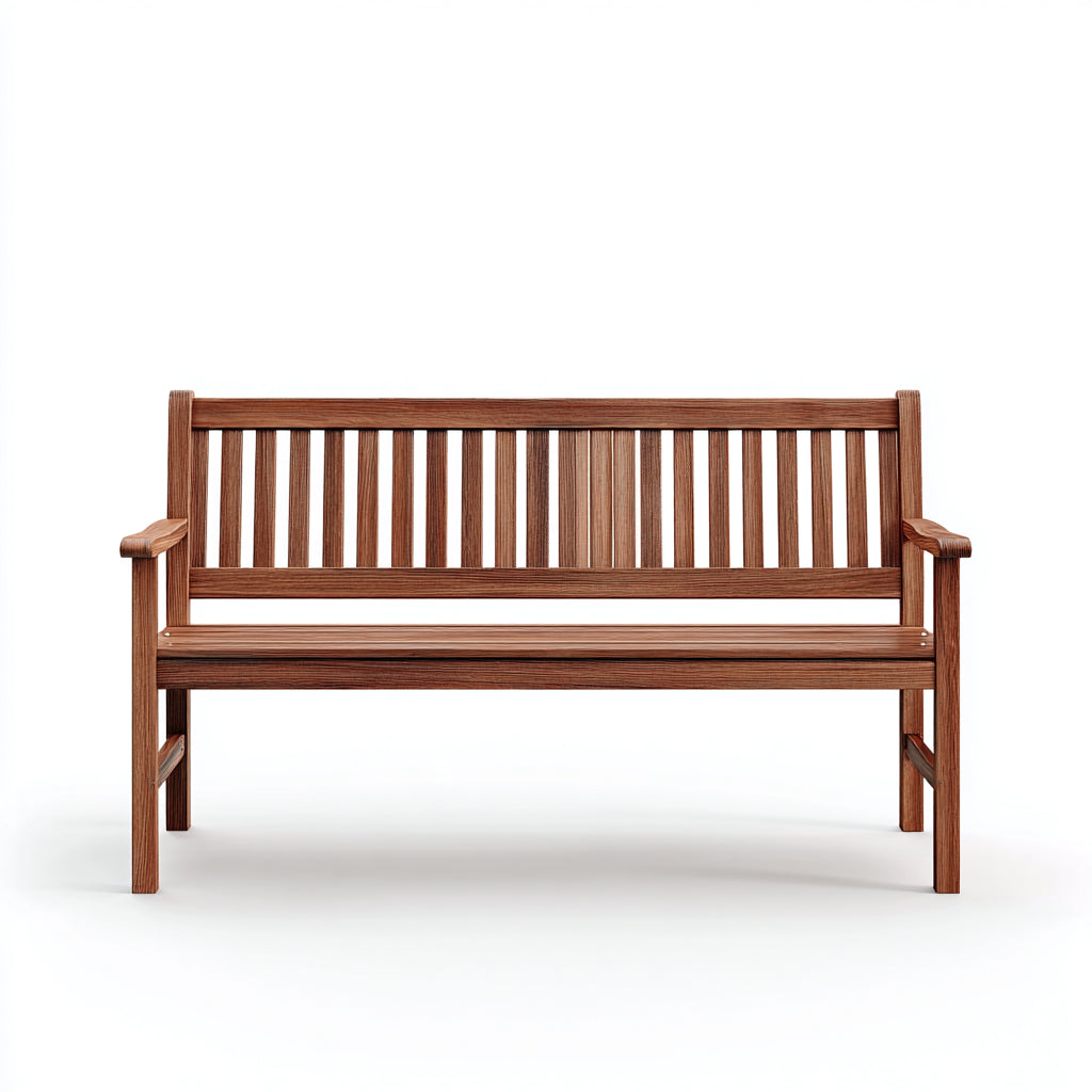 Panca da giardino in legno con schienale a doghe e braccioli 150x50x90 cm - marrone - stile classico per esterni