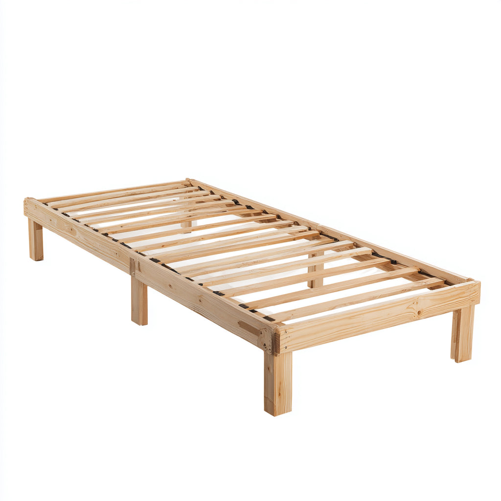 Letto singolo in legno massello con rete a doghe 200x90x30 cm - naturale - stile essenziale per camera da letto