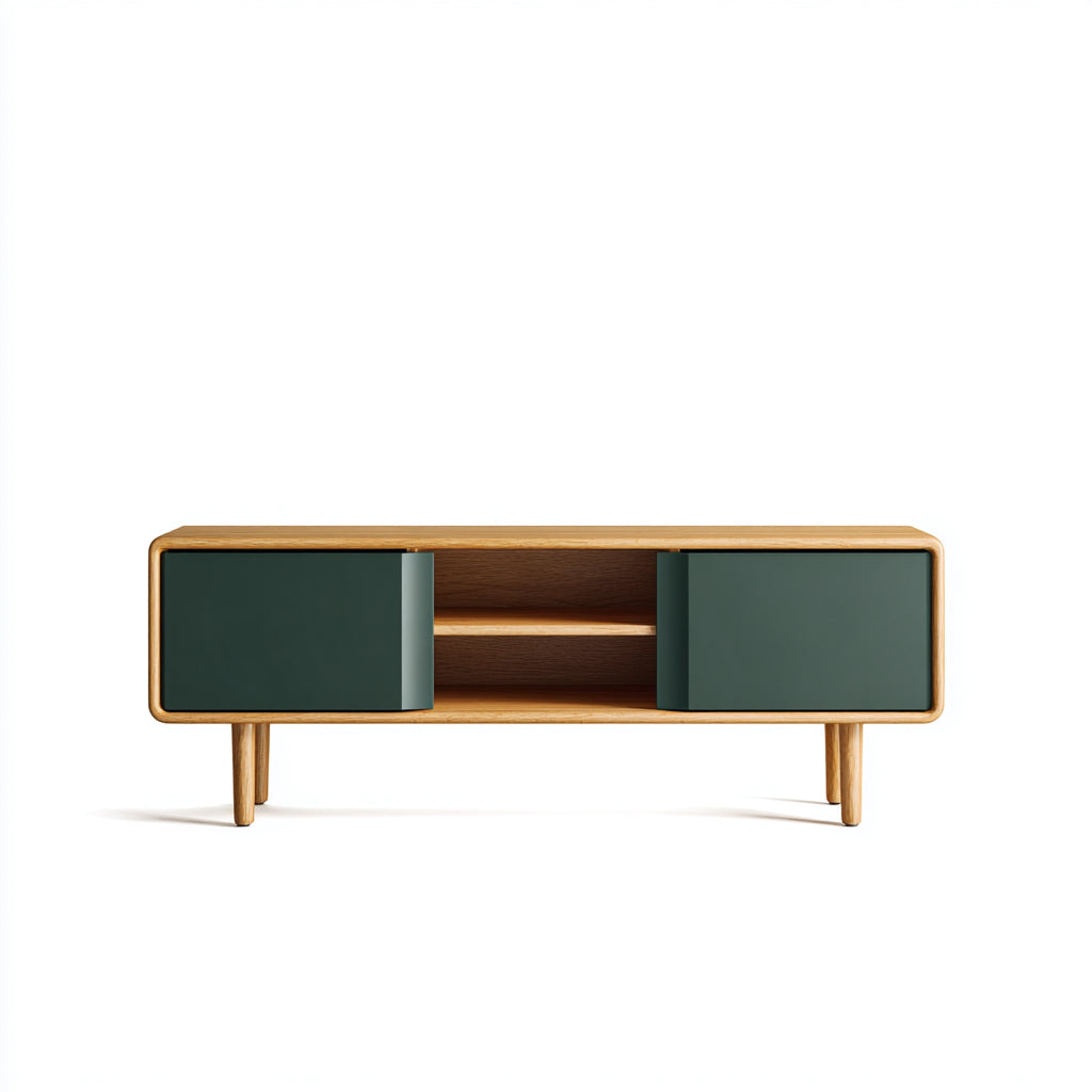 Mobile TV in legno 160x40x50 cm - marrone chiaro-verde scuro - design scandinavo per soggiorno