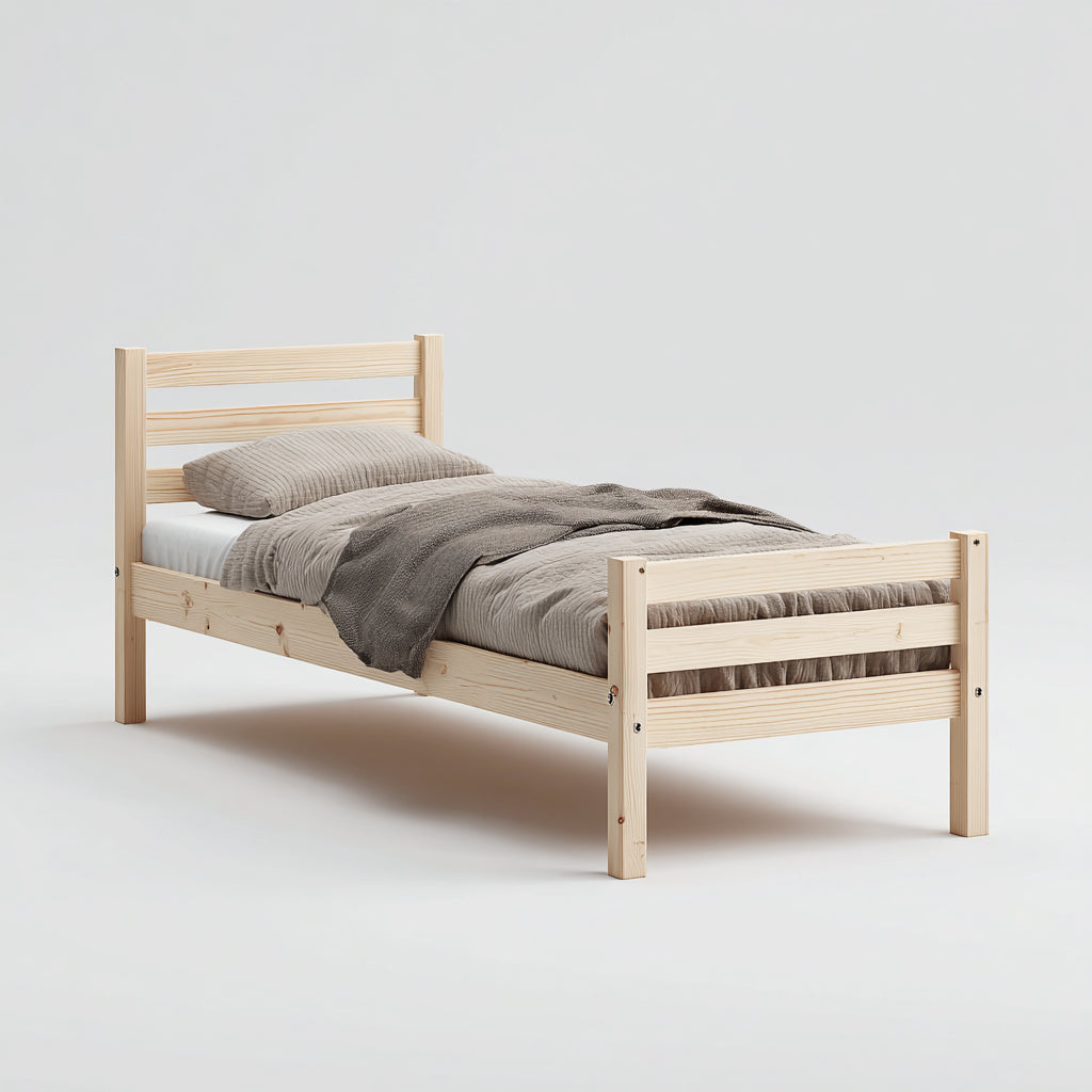 Letto singolo in legno massello 200x90x85 cm - naturale - stile minimal per camera da letto