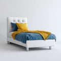 Letto singolo imbottito con rivestimento in pelle sintetica 200x90x100 cm - bianco - stile moderno per camera da letto