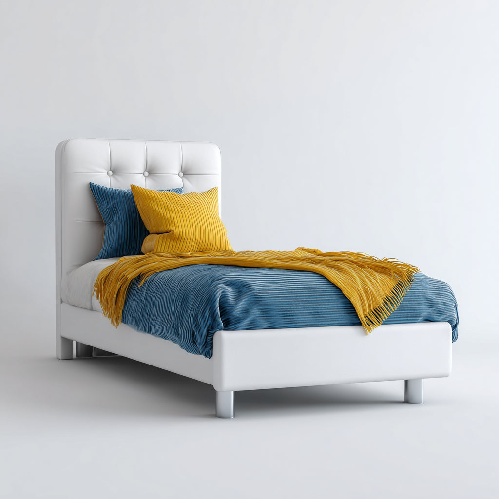 Letto singolo imbottito con rivestimento in pelle sintetica 200x90x100 cm - bianco - stile moderno per camera da letto