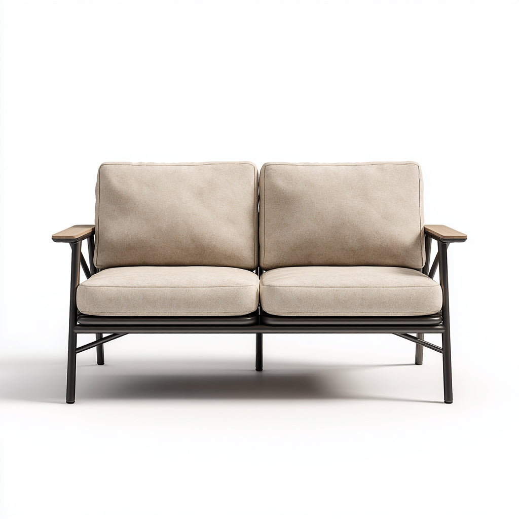 Divano da esterno divano a due posti metallo tessuto 150x80x82 cm - nero beige - design moderno per giardino