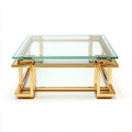 Tavolino da caffè quadrato in vetro e metallo 80x80x40 cm - trasparente e oro - design moderno per soggiorno
