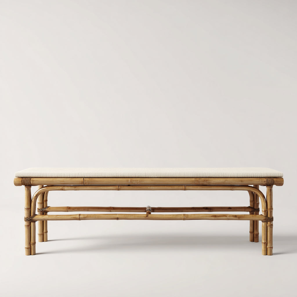 Panca da giardino in bambu con seduta imbottita 150x45x45 cm - naturale - stile naturale per esterni