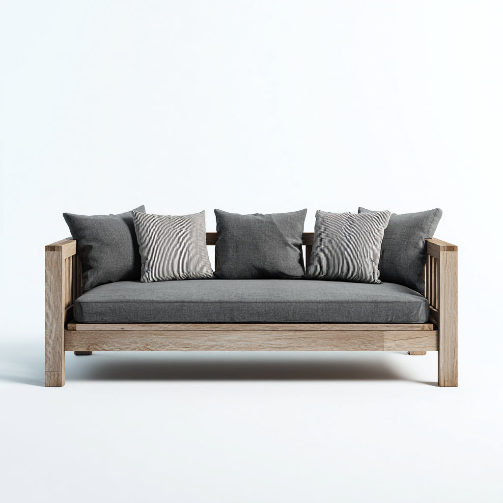 Divano da esterno legno tessuto 170x85x80 cm - naturale - grigio scuro - design moderno per giardino