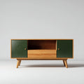 Mobile TV in legno e pannelli 150x40x50 cm - marrone chiaro-verde scuro - design scandinavo per soggiorno