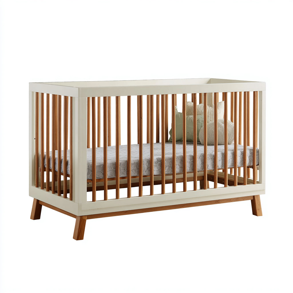Lettino per bambini in legno 120x60x80 cm - bianco e legno naturale - per cameretta - design moderno