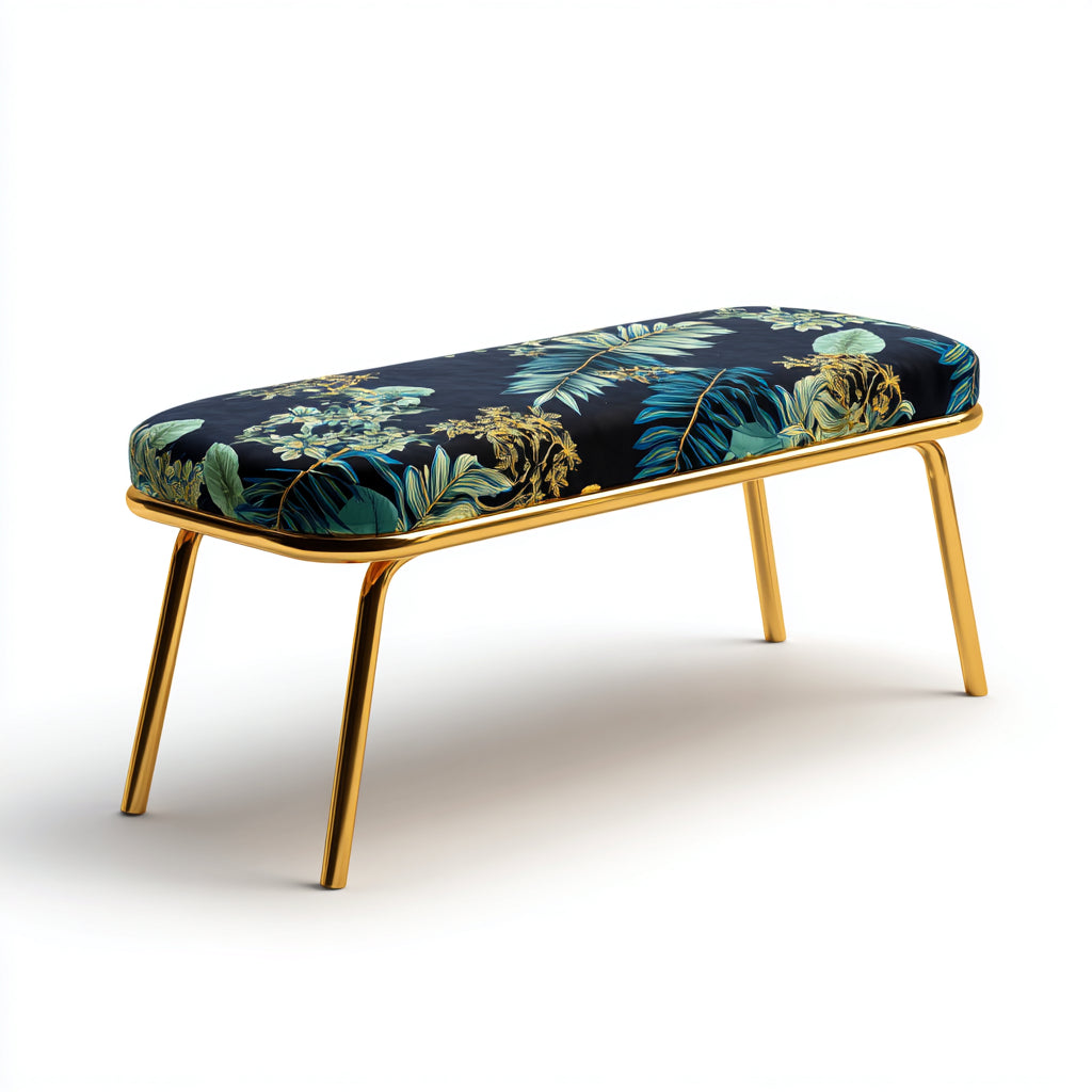 Panca per letto imbottita tessuto 110x40x45 cm - blu oro - design elegante per camera da letto