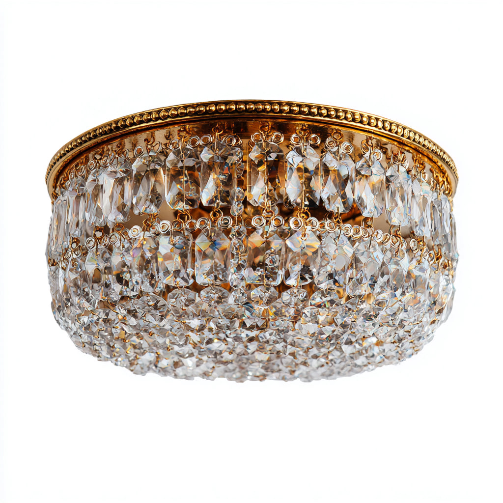 Lampada da soffitto rotonda in cristallo e metallo 40x40x25 cm - oro-trasparente - stile classico decorativo per soggiorno e camera