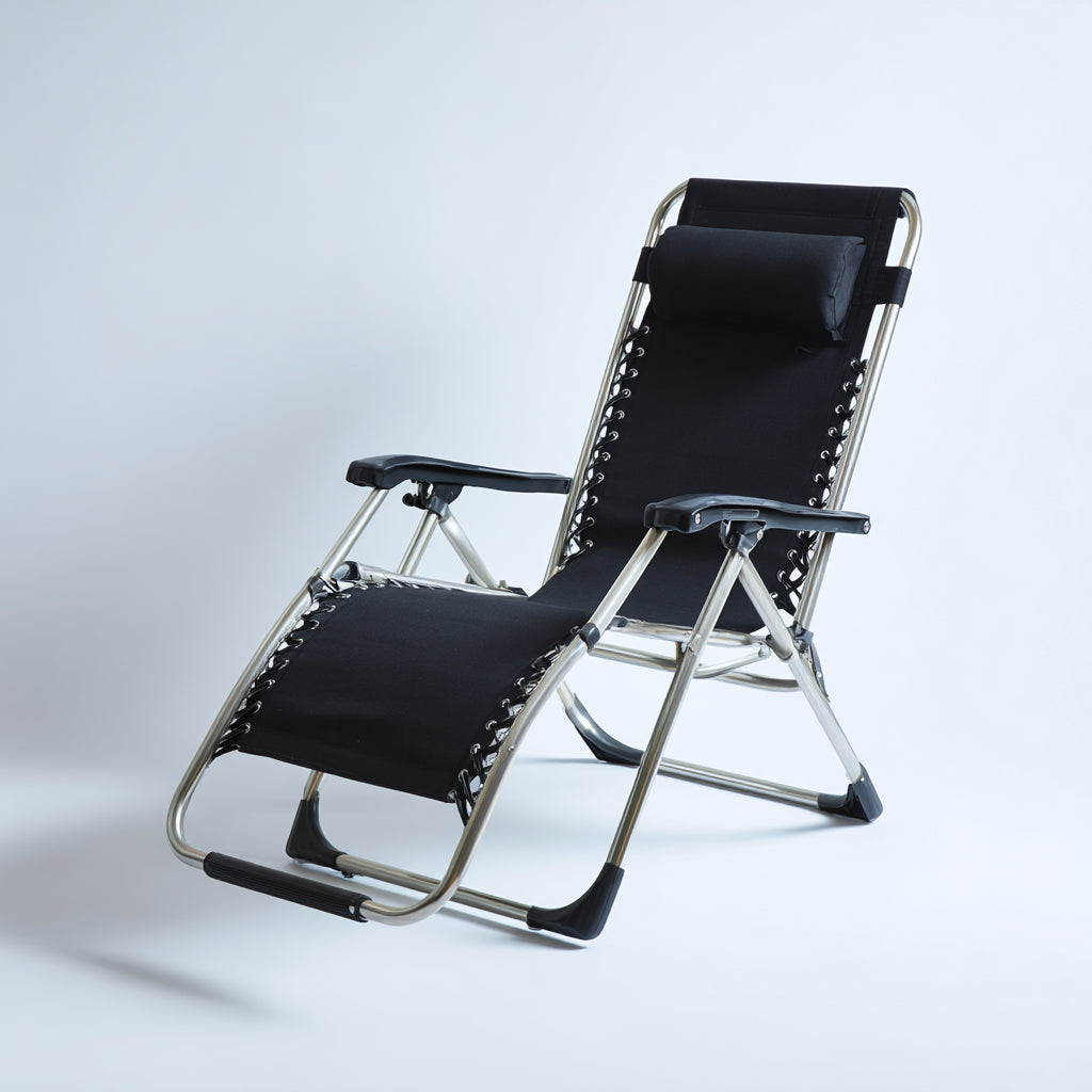 Lettino da sole pieghevole struttura in metallo tessuto 165x65x110 cm - nero - design moderno per esterni