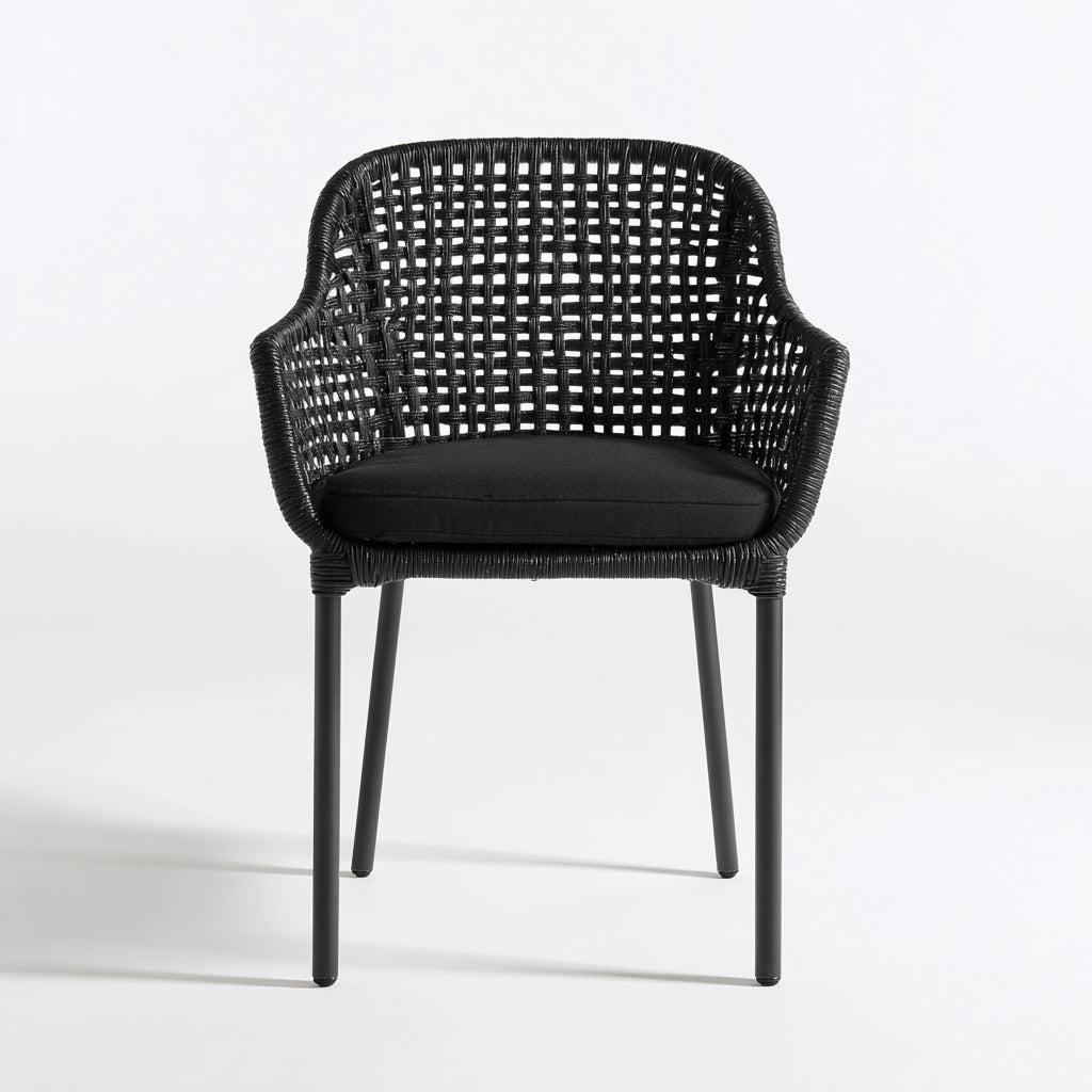 Sedia da giardino sedia intrecciata metallo tessuto 58x55x80 cm - nero - design moderno per esterno