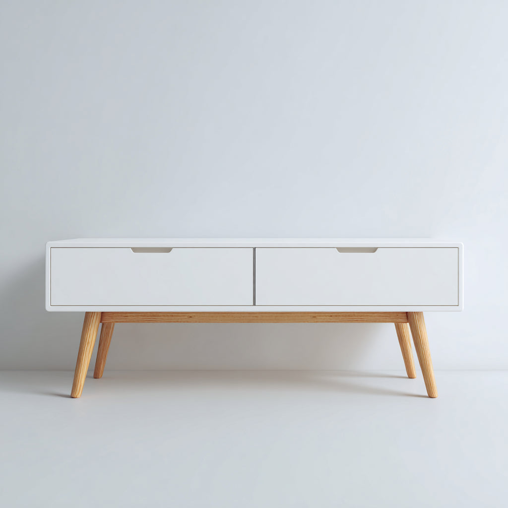 Mobile TV in pannelli e legno 140x40x45 cm - bianco-marrone chiaro - design moderno per soggiorno