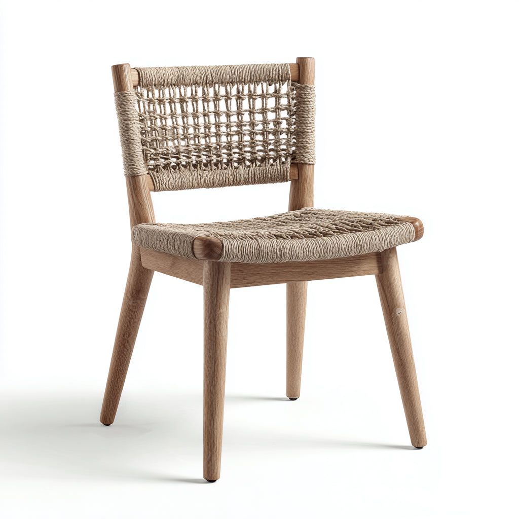 Sedia da giardino sedia legno intreccio corda 54x50x78 cm - naturale - design artigianale per esterno